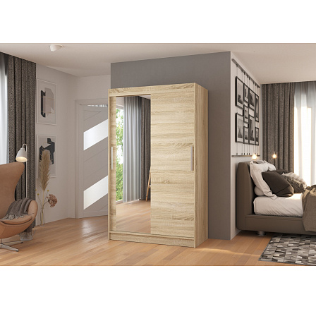 Tolóajtós szekrény tükörrel BARIO 120 Sonoma+Sonoma