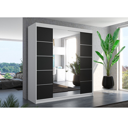 Tolóajtós szekrény tükörrel DALMATIA 200 Fehér+Fekete