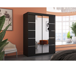 Tolóajtós szekrény tükörrel NORDIC 150 Fekete+Fekete