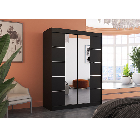 Tolóajtós szekrény tükörrel NORDIC 150 Fekete+Fekete