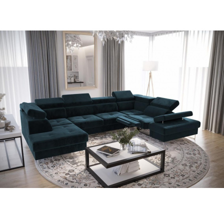 NAROŻNIK GALAXY MAX II RELAX Z FUNKCJĄ SPANIA 215x350x170 - Odcienie granatu , prawa