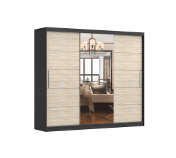 ALBA gardróbszekrény tükörrel, Fekete/Sonoma