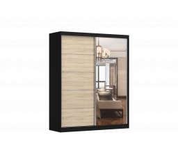 BELLA 03 ruhásszekrény tükörrel, Fekete/Sonoma Tölgy