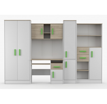 MACIUS gyerekszoba, Fehér Matt/Sonoma Tölgy/Zöld