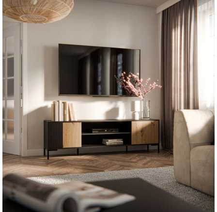 TV komód MERCI 180 EF, fekete/artisan