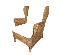 Ratanové křeslo ušák hnědé polstr bílý FL