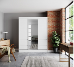 Tolóajtós szekrény tükörrel HAIDAR 180 Fehér+Fehér