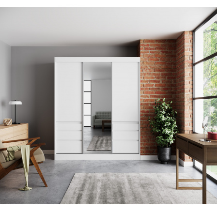 Tolóajtós szekrény tükörrel HAIDAR 180 Fehér+Fehér