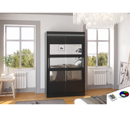 Tolóajtós szekrény tükörrel és LED világítással KOLORADO 120 Fekete+Fekete