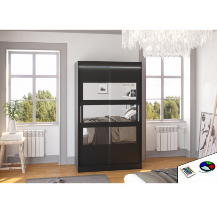 Tolóajtós szekrény tükörrel és LED világítással KOLORADO 120 Fekete+Fekete