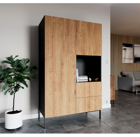 Lanzzi 120 Szafa Czarny Mat/Dąb Artisan Czarny Mat, Dąb Artisan 120x200