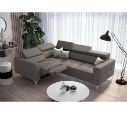 NAROŻNIK TOSCANIA RELAX Z FUNKCJĄ SPANIA 185X250 SKÓRA NATURALNA - Odcienie szarości , lewa