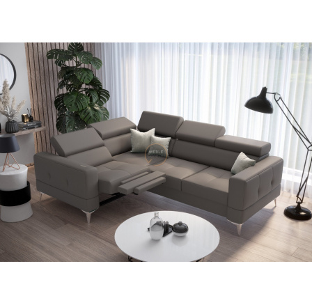 NAROŻNIK TOSCANIA RELAX Z FUNKCJĄ SPANIA 185X250 SKÓRA NATURALNA - Odcienie szarości , lewa