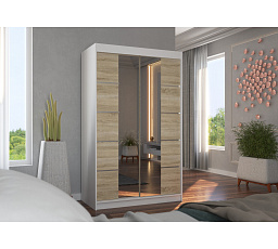 Tolóajtós szekrény tükörrel GENUA 120 Fehér+Sonoma