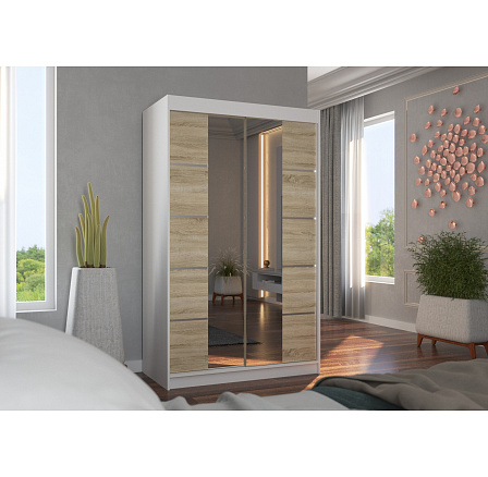 Tolóajtós szekrény tükörrel GENUA 120 Fehér+Sonoma