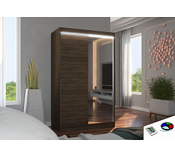 Tolóajtós szekrény tükörrel és LED világítással REWENA 120 Choco+Choco