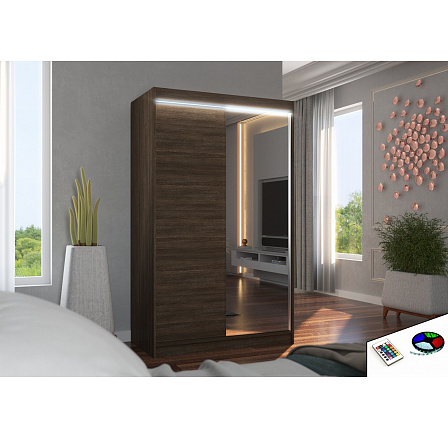 Tolóajtós szekrény tükörrel és LED világítással REWENA 120 Choco+Choco