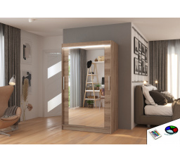 Tolóajtós szekrény tükörrel és LED világítással TIBAGO 120 Truffle+Truffle