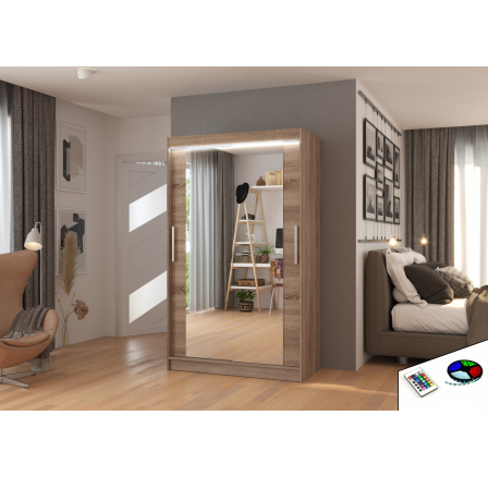 Tolóajtós szekrény tükörrel és LED világítással TIBAGO 120 Truffle+Truffle