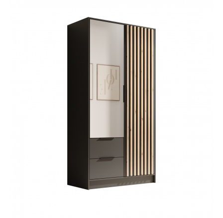 Neri 100 gardróbszekrény tükrökkel Fekete+Fekete