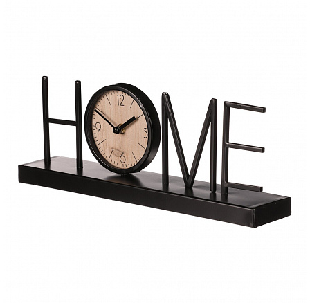 Hodiny stolní - slovo "HOME", kov, ciferník v písmenu "O"