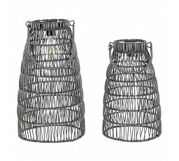 Lámpás - műrattan, kónikus, LED világítás, szürke, ár 2 db-os készletre