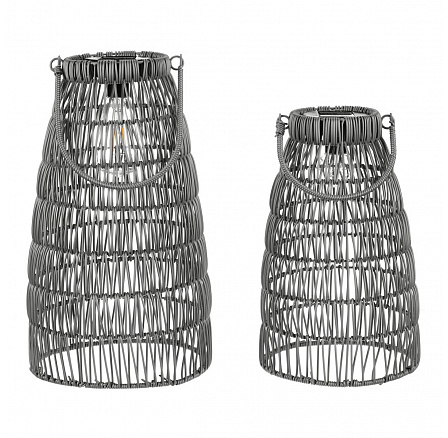 Lámpás - műrattan, kónikus, LED világítás, szürke, ár 2 db-os készletre