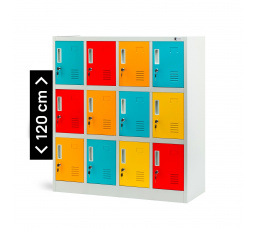 BHP öltözőszekrény iskolák és óvodák számára OLA, 1090 x 1200 x 450 mm, szürke-többszínű