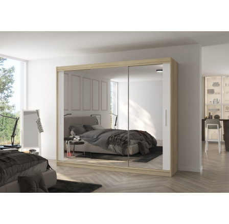 Tolóajtós szekrény tükörrel CHESTER 250 Sonoma+Fehér