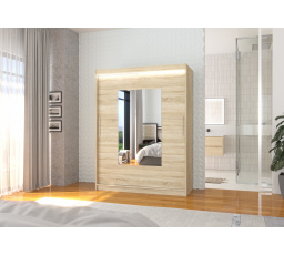 Tolóajtós szekrény tükörrel és LED világítással DORRIGO 150 Sonoma+Sonoma