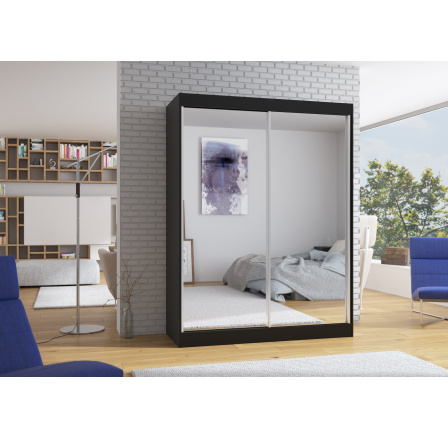 Tolóajtós szekrény tükörrel FLOREST 150 Fekete+Fekete