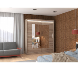 Tolóajtós szekrény tükörrel és LED világítással ROSETTE 180 Truffle+Truffle