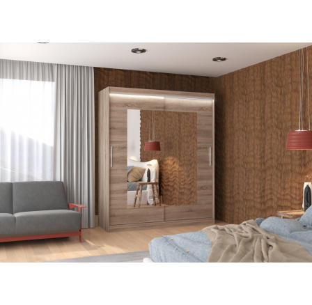 Tolóajtós szekrény tükörrel és LED világítással ROSETTE 180 Truffle+Truffle