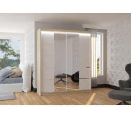 Tolóajtós szekrény tükörrel és LED világítással TRAVES 180 Sonoma+Fehér