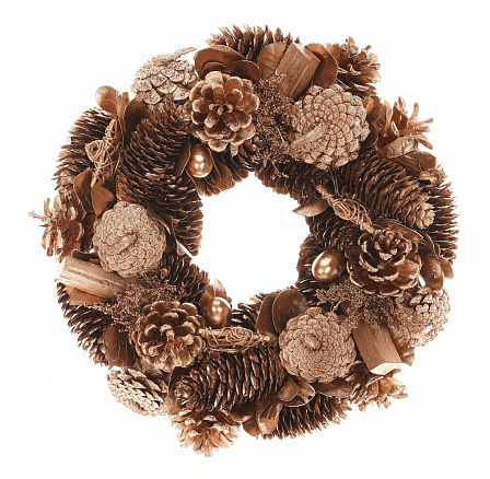 Karácsonyi koszorú - átm. 30 cm, tobozok, ágak, bogyók, arany színű Karácsonyi koszorú - átm. 30 cm, tobozok, ágak, bogyók, arany színű