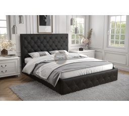 ŁÓŻKO ROMA - 140x200 , Drewniany , Czarna eko skóra