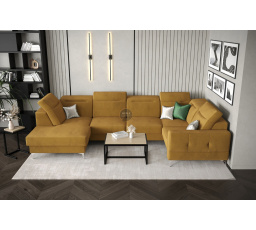 NAROŻNIK MALIBU MAX II Z FUNKCJĄ SPANIA I FUNKCJĄ RELAX 180x350x182 CM - Odcienie żółtego , Strona prawa