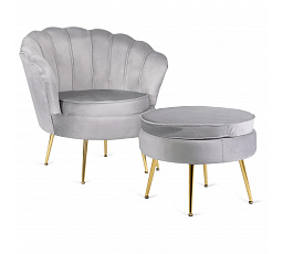 Fotel GRAND z Podnóżkiem Szary Welurowy