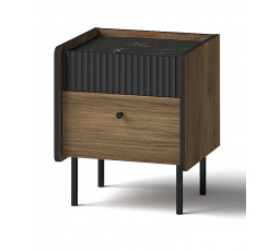 PRESTIGO éjjeliszekrény - P12, Warmia dió/San Sebastian/Fekete matt