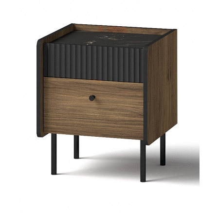 PRESTIGO éjjeliszekrény - P12, Warmia dió/San Sebastian/Fekete matt