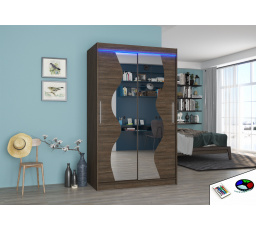 Tolóajtós szekrény tükörrel és LED világítással OSWALD 120 Choco+Choco