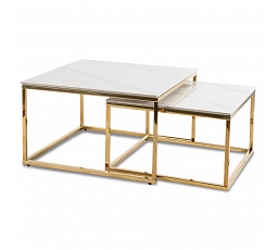 Zestaw Stolików Ceramicznych TENOR Biały Marmur/ Złoty