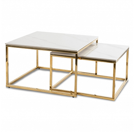 Zestaw Stolików Ceramicznych TENOR Biały Marmur/ Złoty