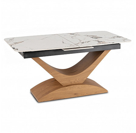 Stół ALICANTE Ceramiczny Rozkładany 160-200 cm Biały Marmur/Dąb