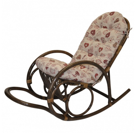 Ratanové houpací křeslo Jenaira hnědé polstr motiv černená srdce