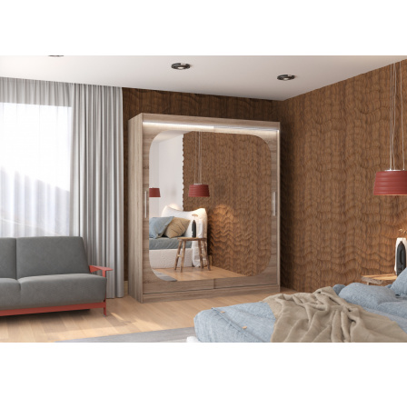 Tolóajtós szekrény tükörrel és LED világítással ARIZONA 180 Truffle+Truffle