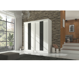 Tolóajtós szekrény lacobellel KAREN 200 Fehér+Fekete Lacobel