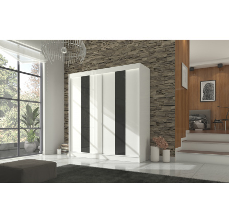 Tolóajtós szekrény lacobellel KAREN 200 Fehér+Fekete Lacobel