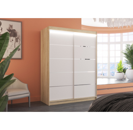 Tolóajtós szekrény LED világítással LUFT 150 Sonoma+Fehér