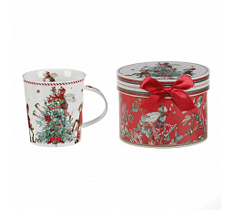 Porcelán bögre - 320 ml, díszcsomagolás, karácsonyfa és manók